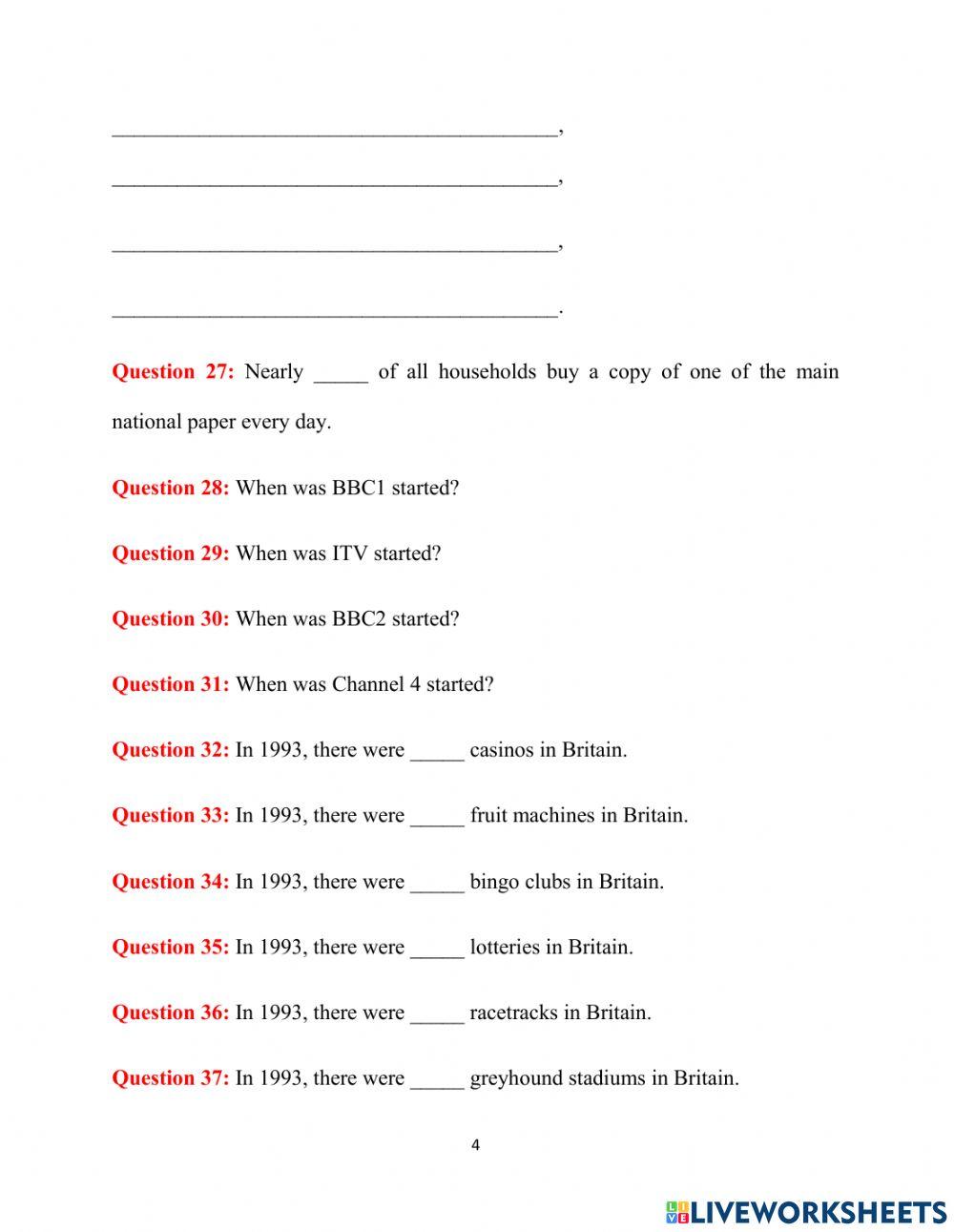 British Culture 1 and 2 (final test)