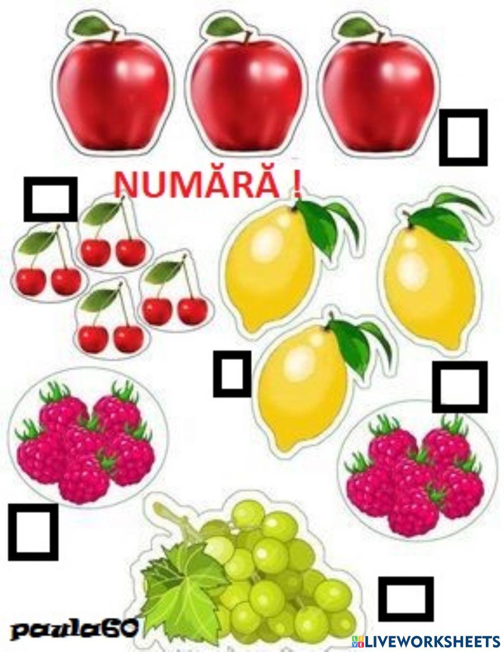 Numără fructele! (Fișă de lucru)