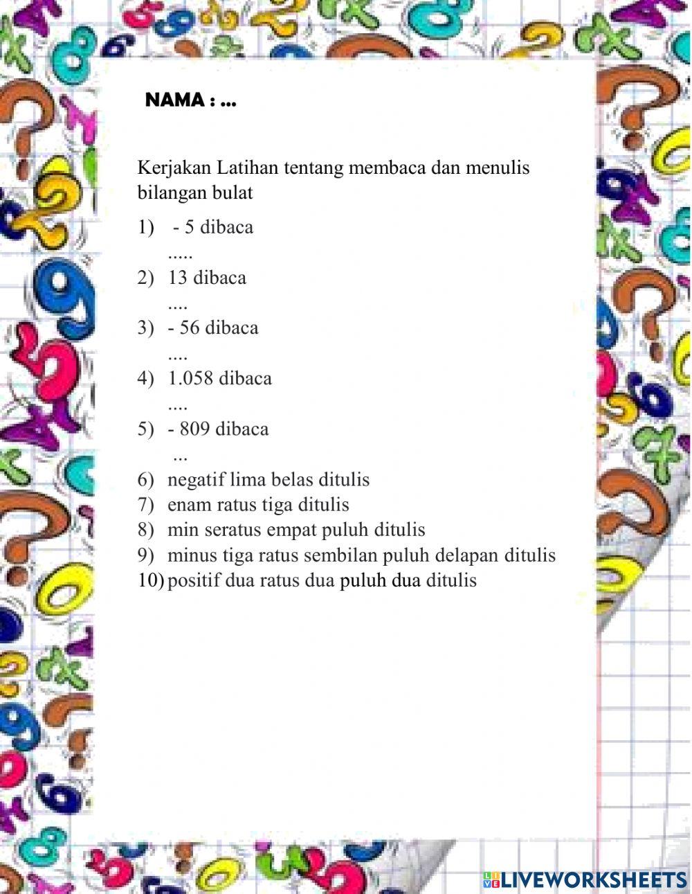 Membaca dan menulis bilangan bulat