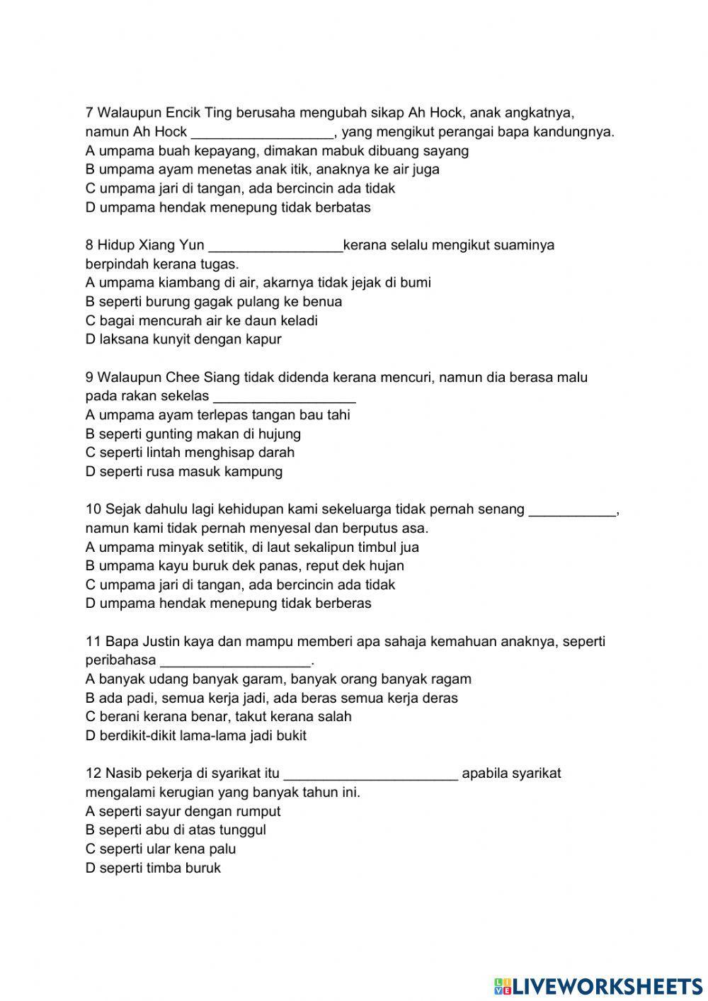 Latihan Perumpamaan Tingkatan 1