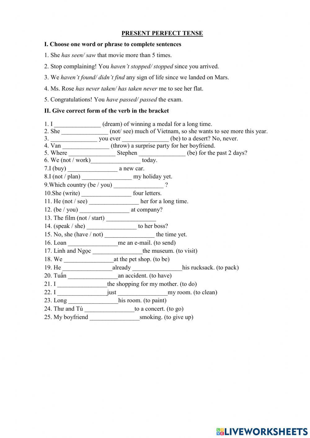 Present perfect tense