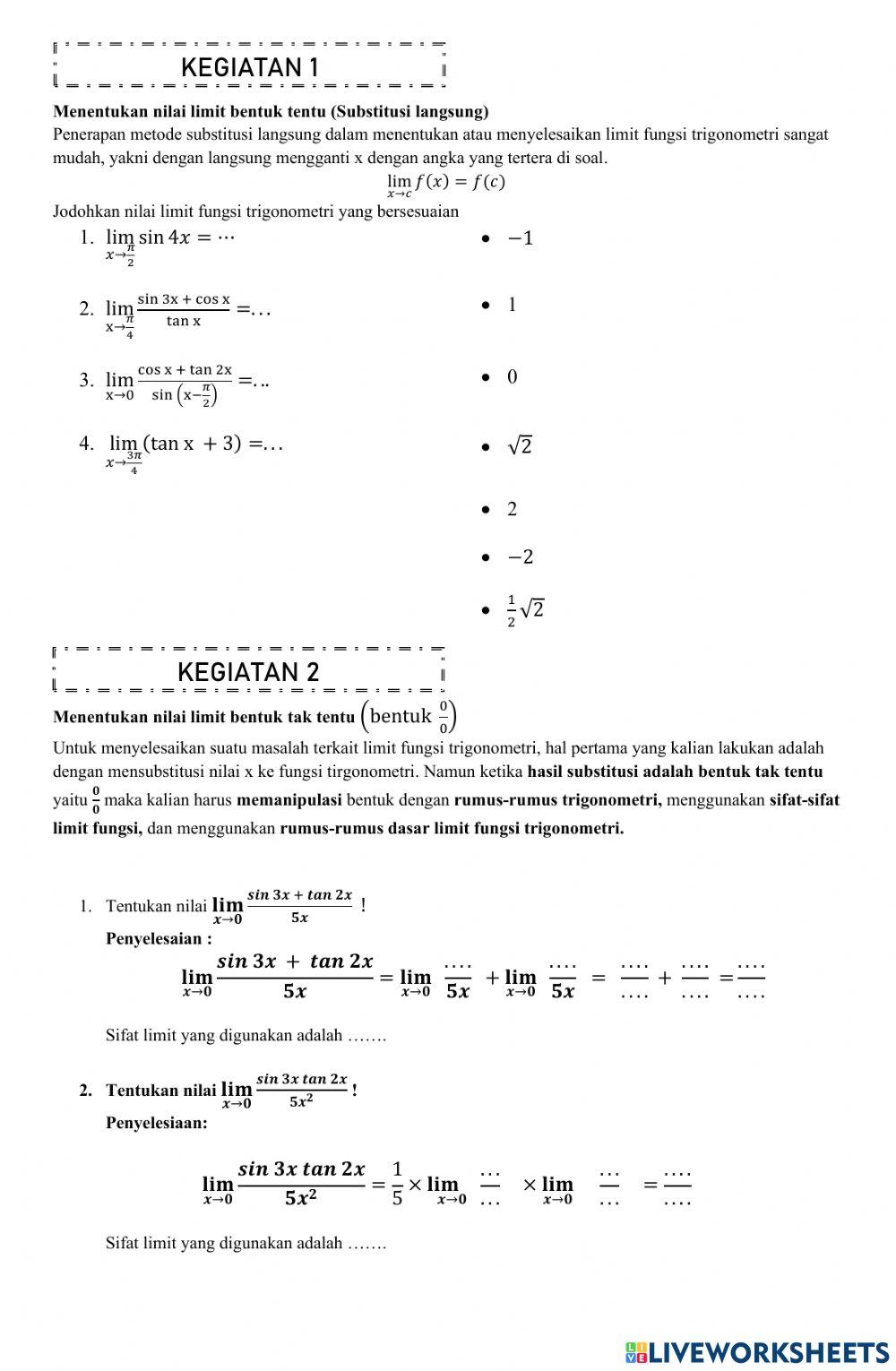 LKPD Limit Fungsi Trigonometri