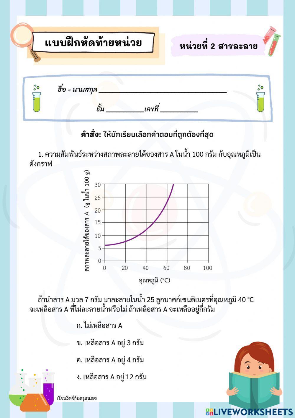 แบบฝึกหัดท้ายหน่วย (สารละลาย)