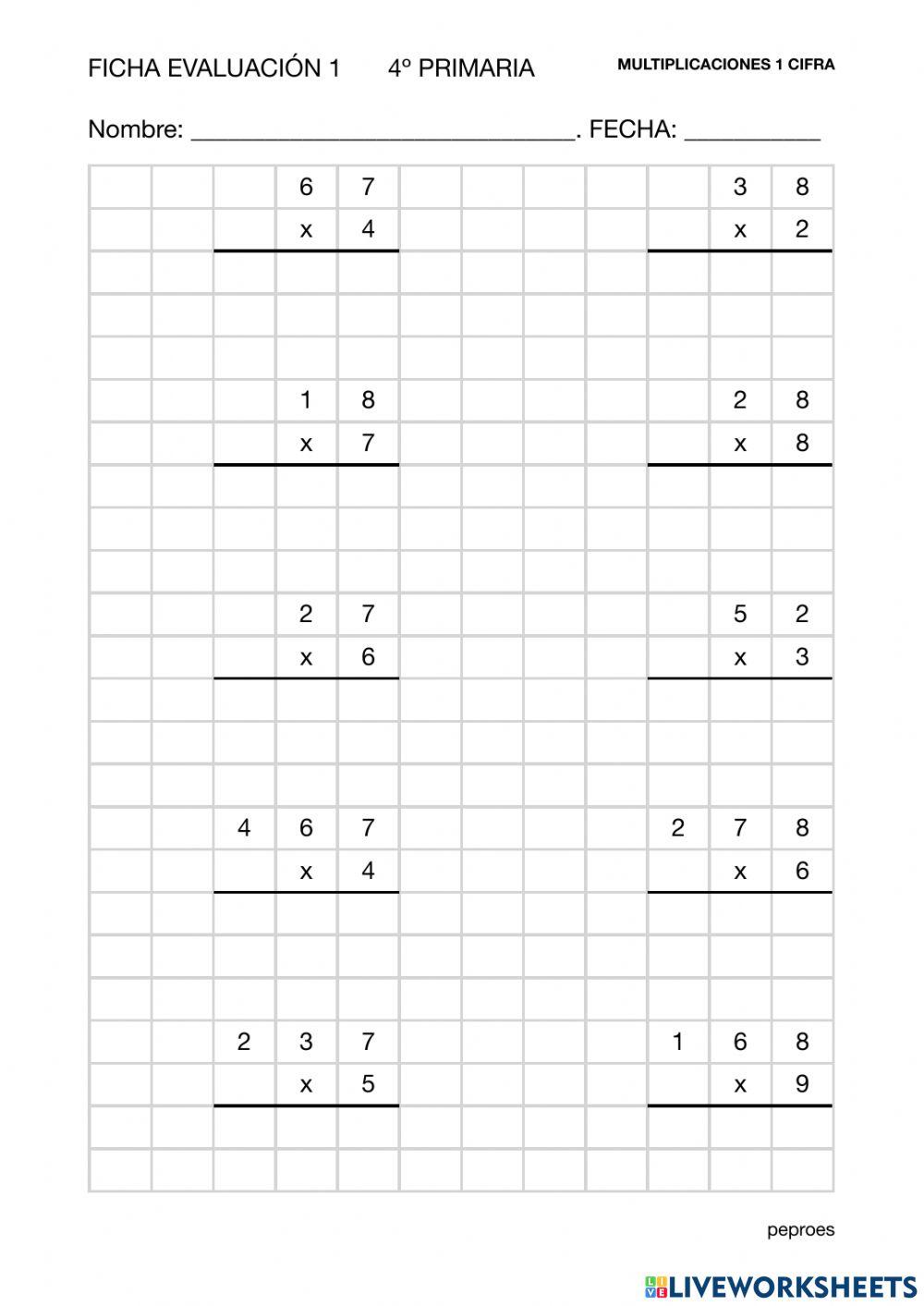 Ficha evaluación 1 multiplicaciones de 1 cifra