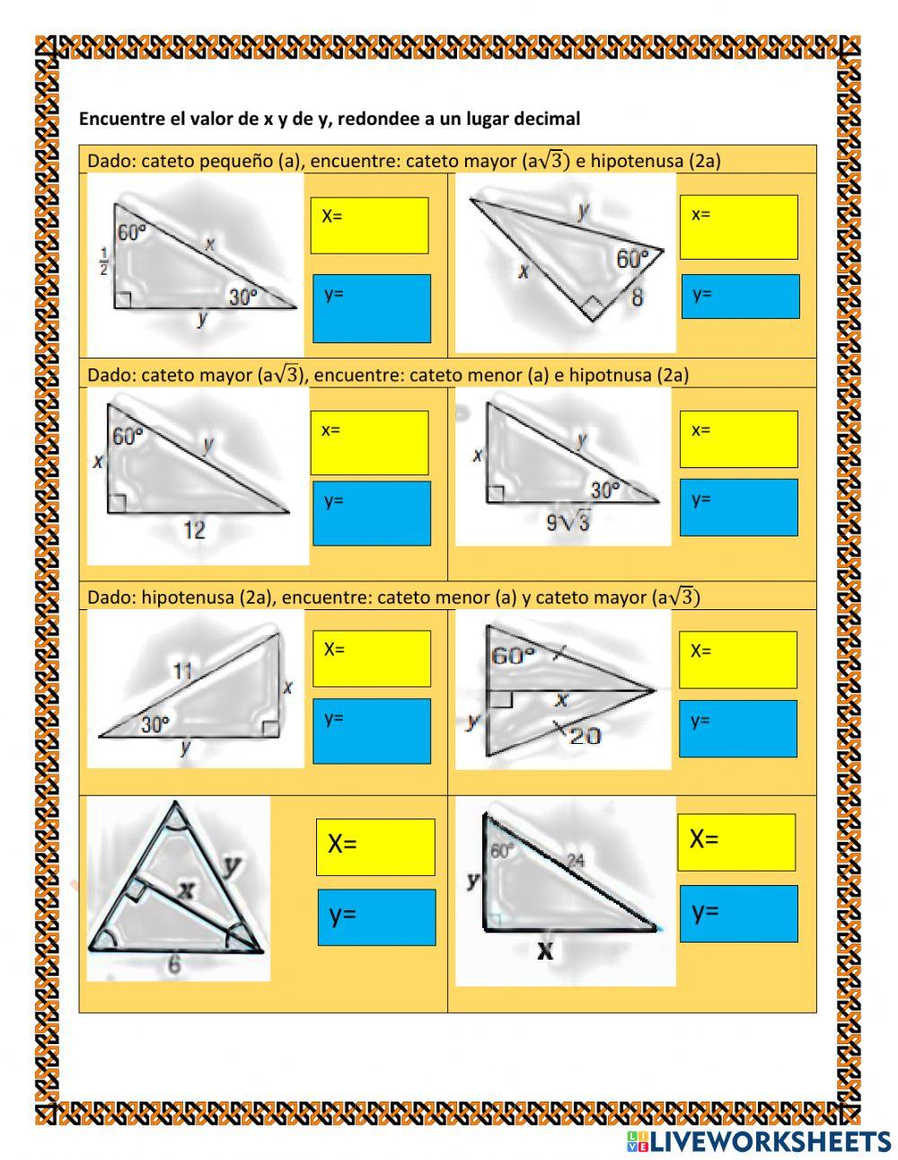 TRIG 2.B.2.b Triángulos rectángulos especiales: Deducir ángulos de triángulos 30-60-90