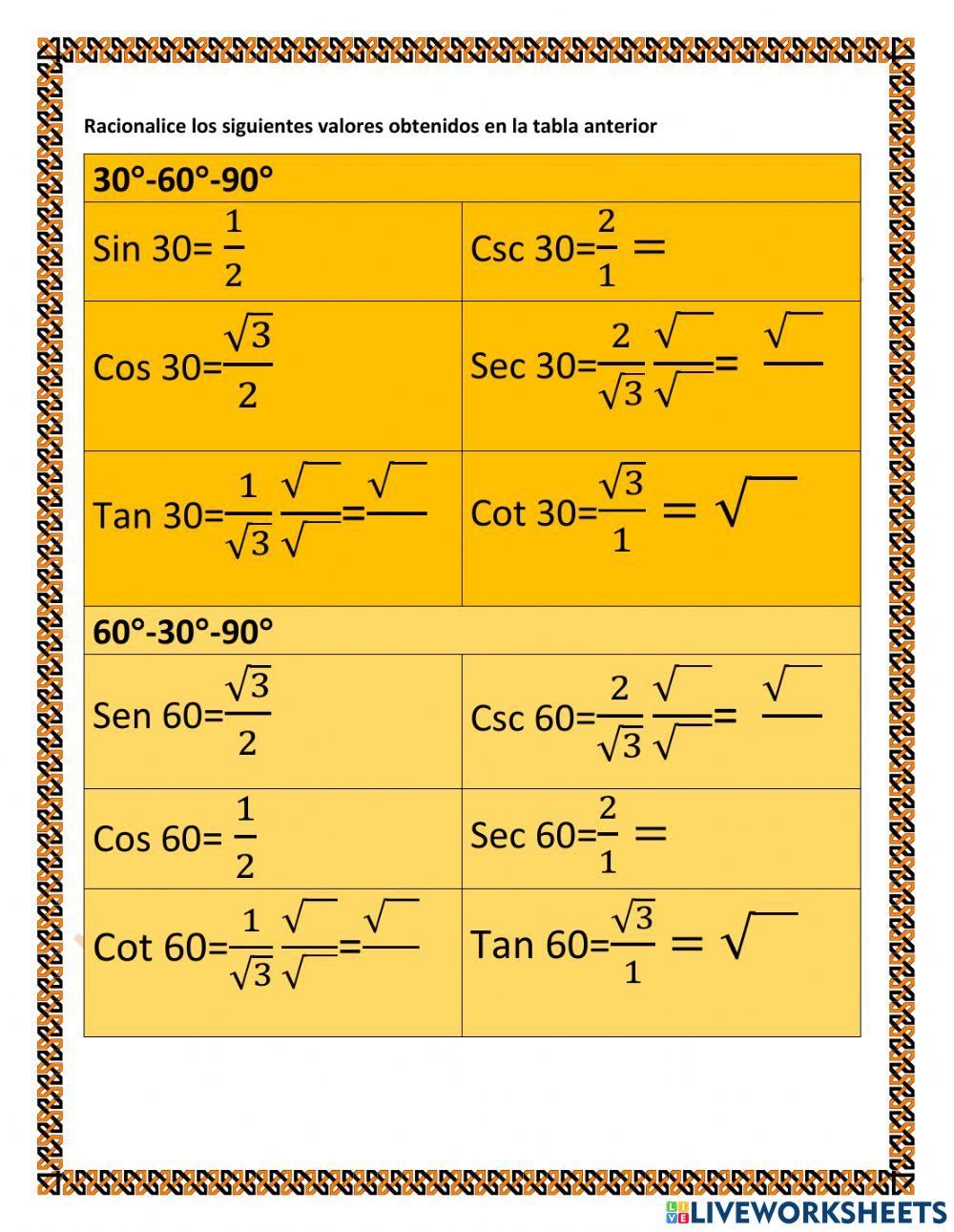 TRIG 2.B.1.b Triángulos rectángulos especiales: Deducir ángulos de triángulos 30-60-90