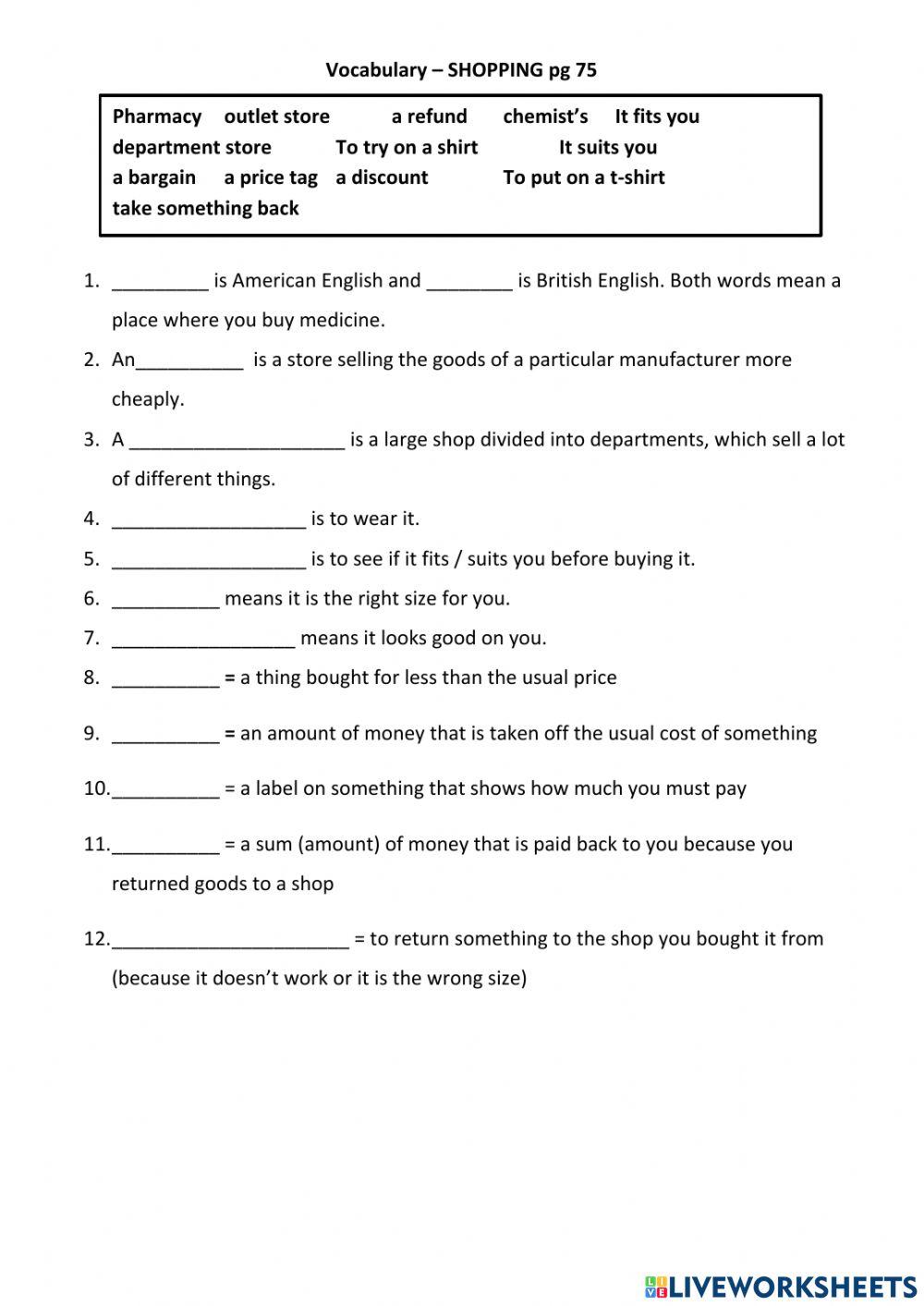 Gep8 - 8a - Shopping Vocab - P75