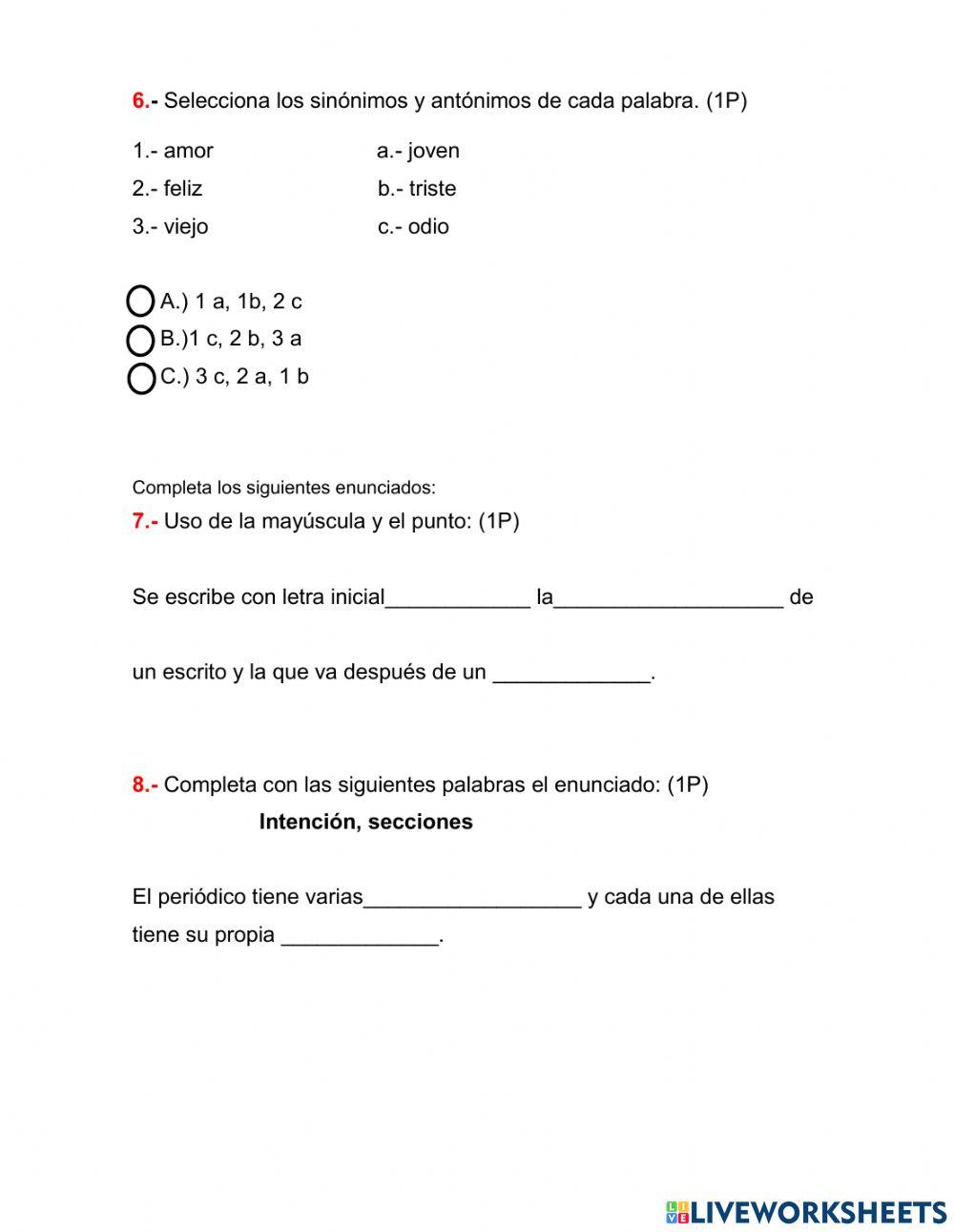 Evaluación de lengua y literatura