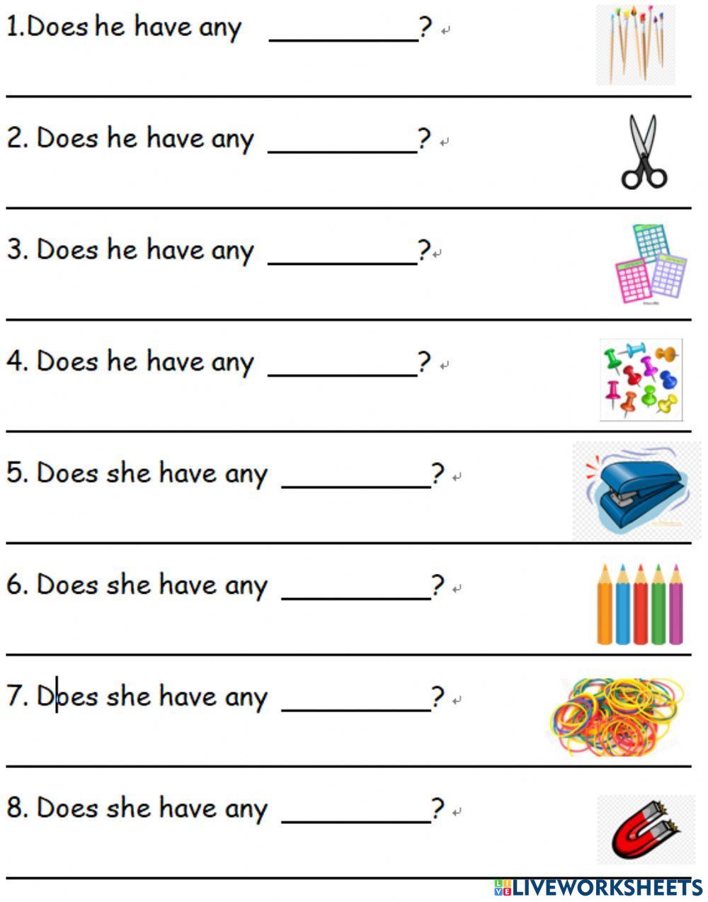Does he-she hav… | Free Interactive Worksheets | 1181321