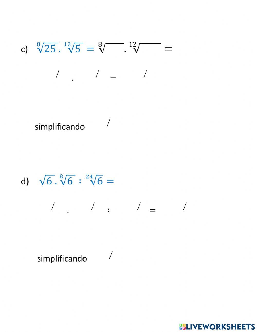 Operaciones con Raíces de Distinto Índice