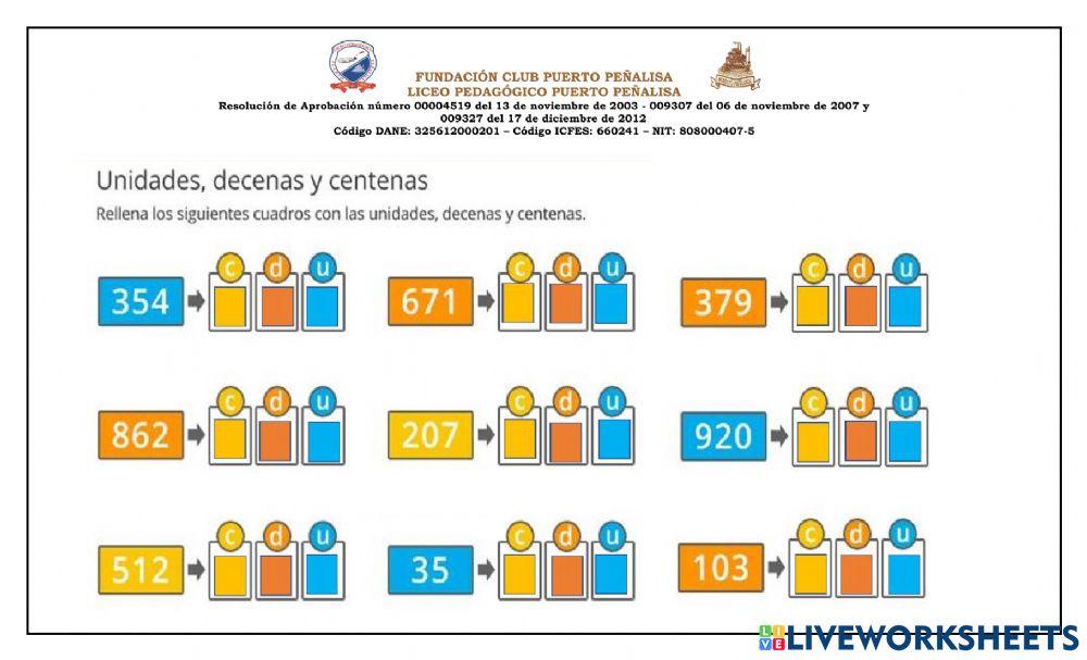 Unidades, decenas y centenas