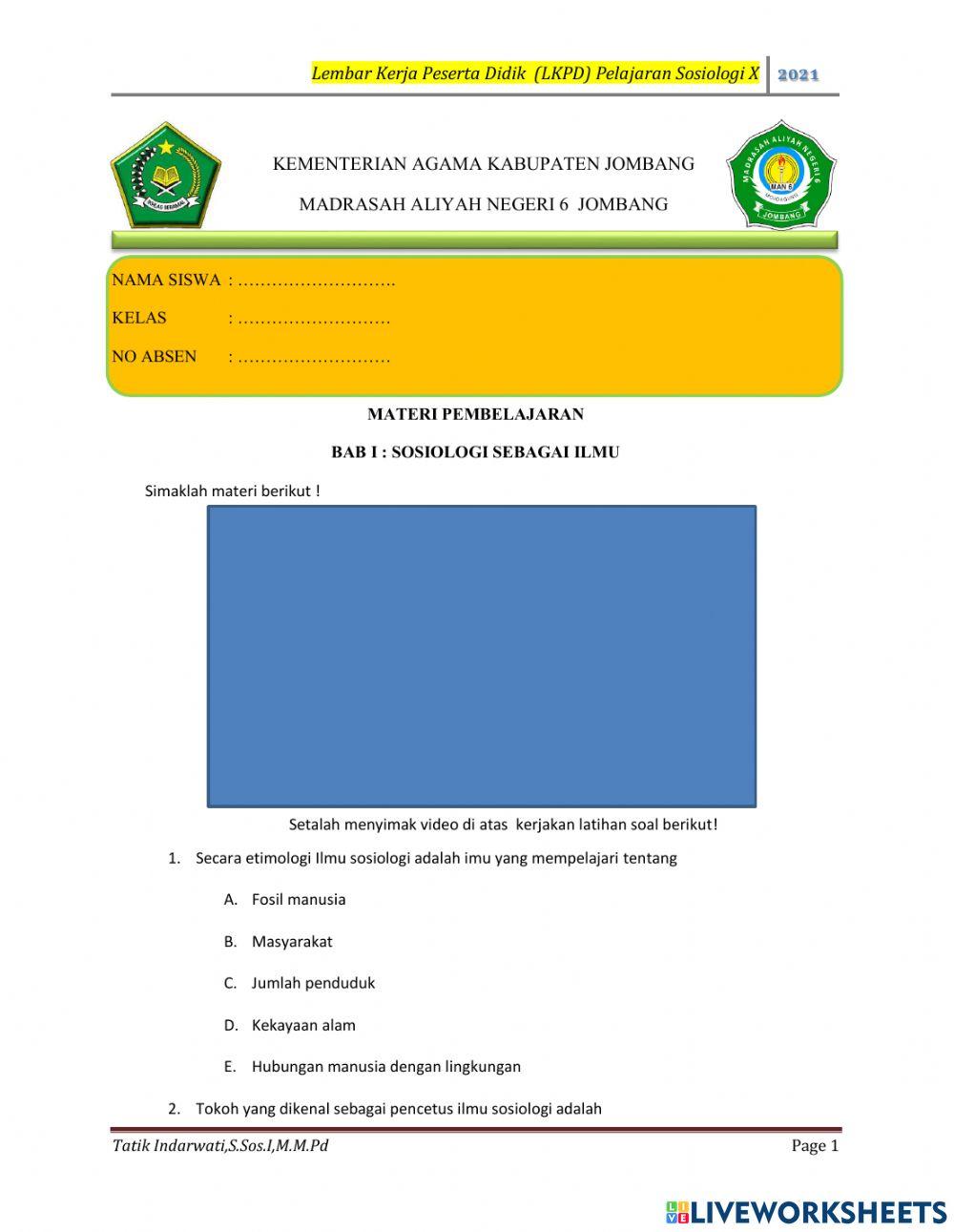 Sosiologi kelas X pertemuan ke-1