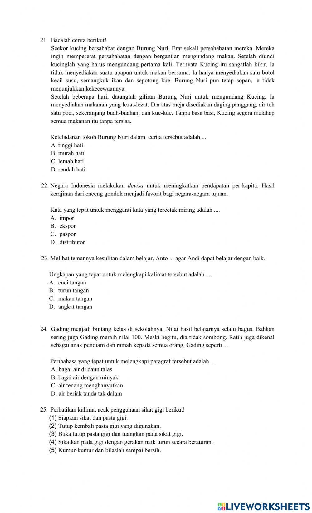 Pretes bahasa indonesia kelas 6 sd wojo