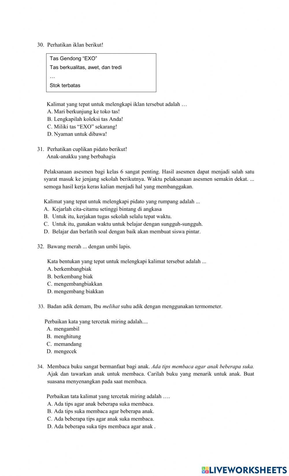 Pretes bahasa indonesia kelas 6 sd wojo