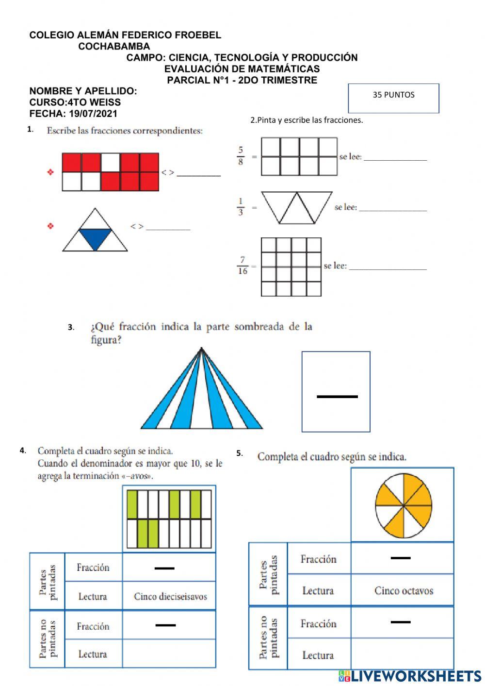 Evaluación de fracciones - 4to weiss-rot
