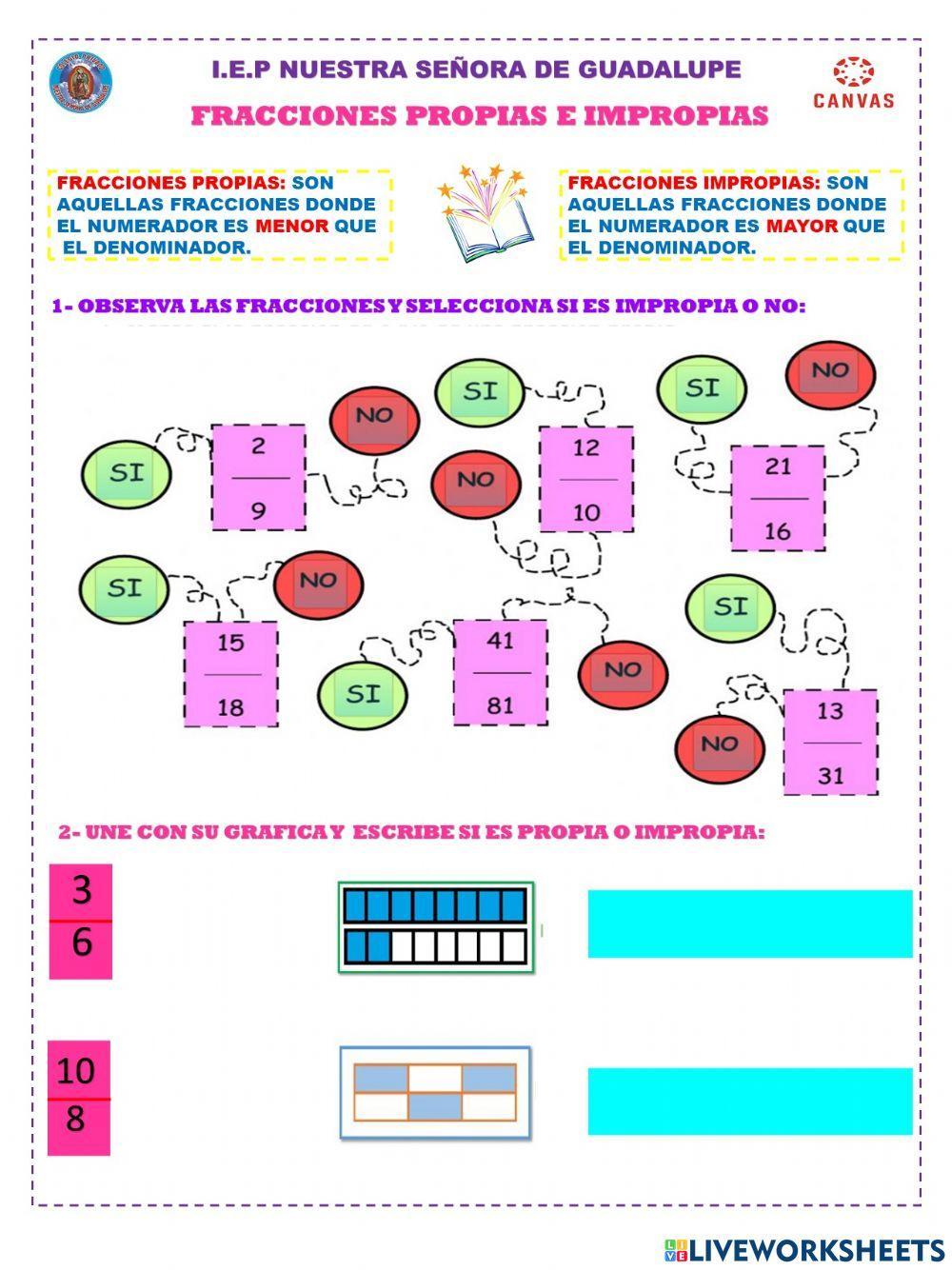 Fracciones propias e impropias Fracciones propias e impropias