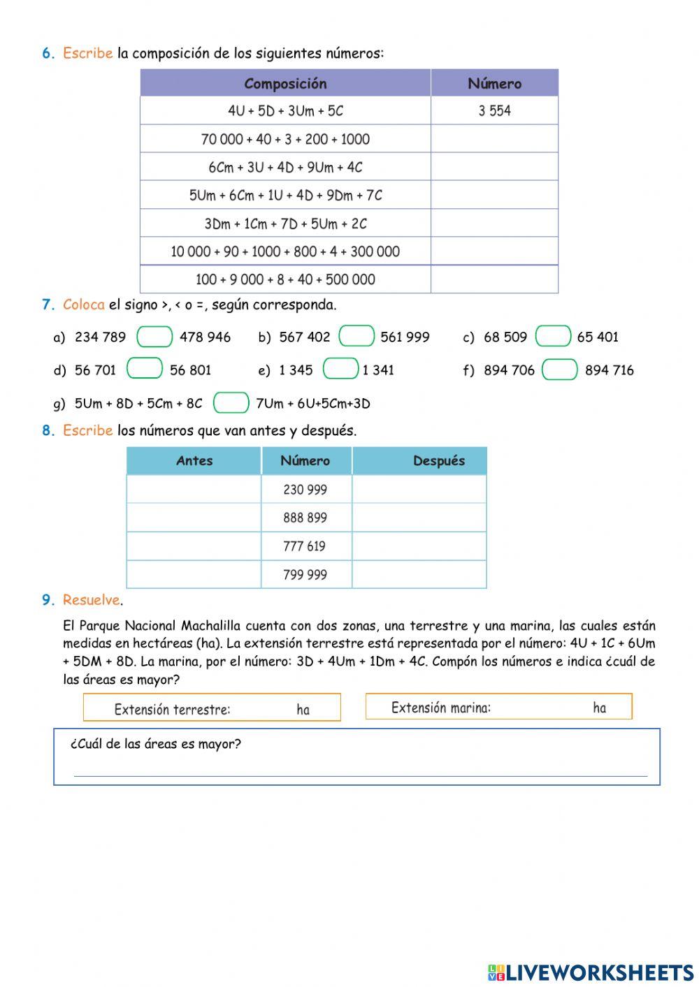 Números Naturales de 6 cifras