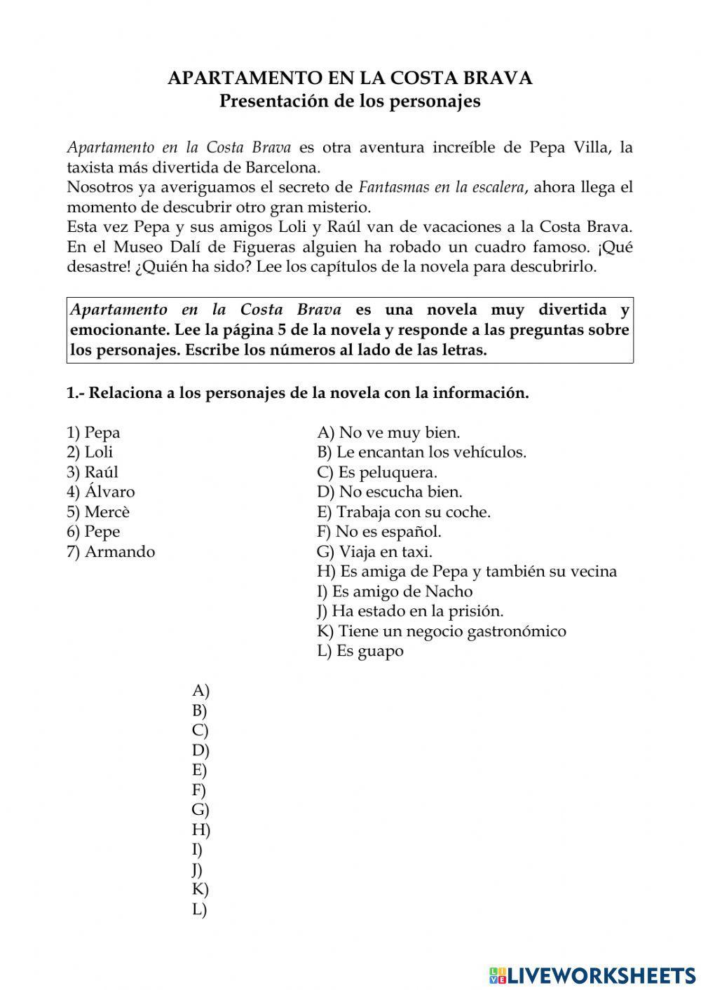 Apartamento en la Costa Brava. Personajes