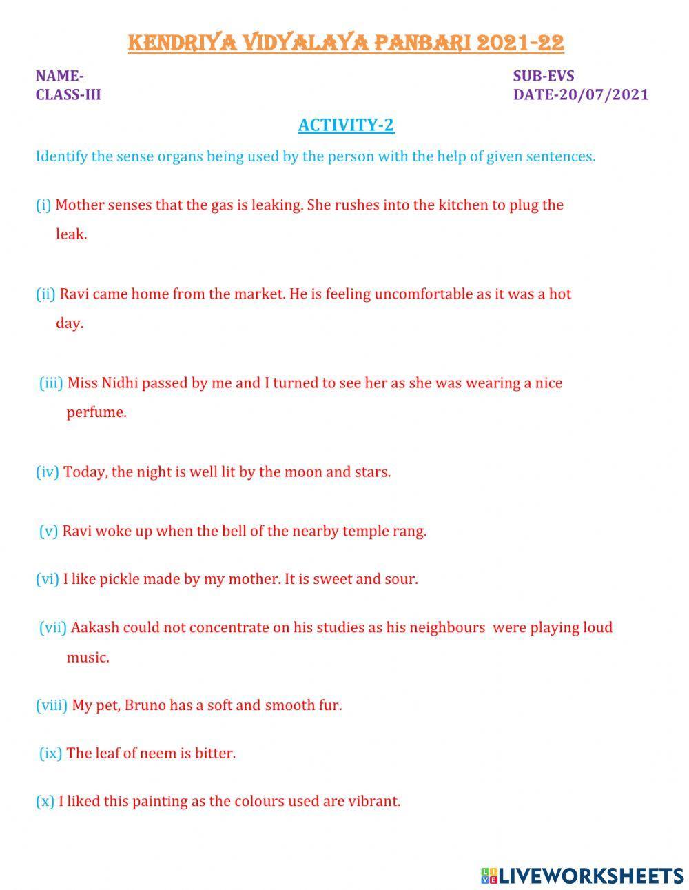 Identify the sense organs