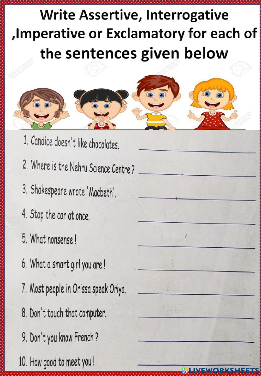 Kinds of senten Free Interactive Worksheets 1181994