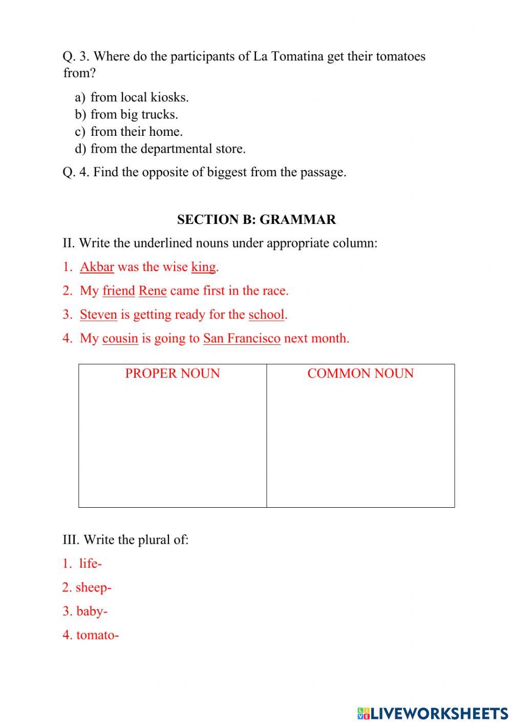 Revision worksheet