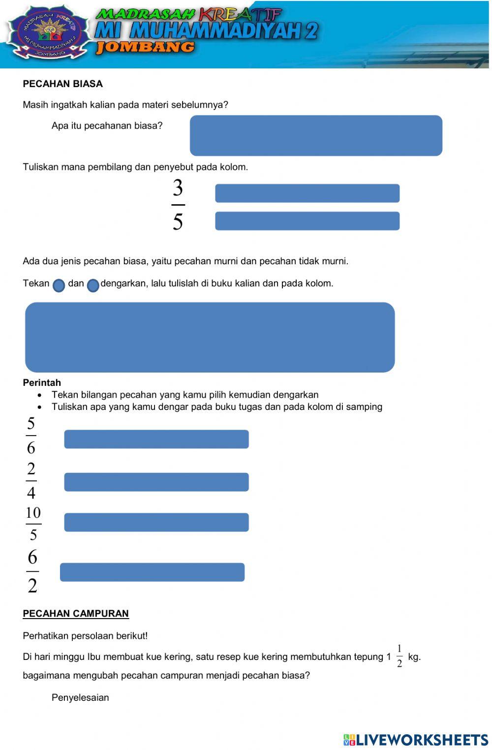 LKPD merubah pecahan biasa menjadi pecahan campuran