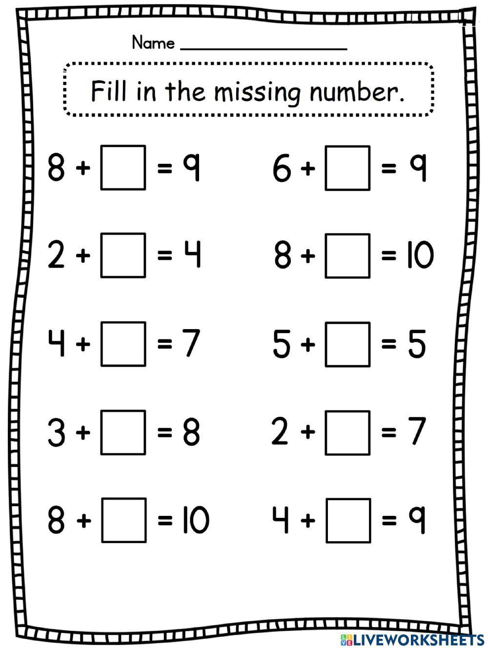 Fill in the missing number 2 worksheet live worksheets