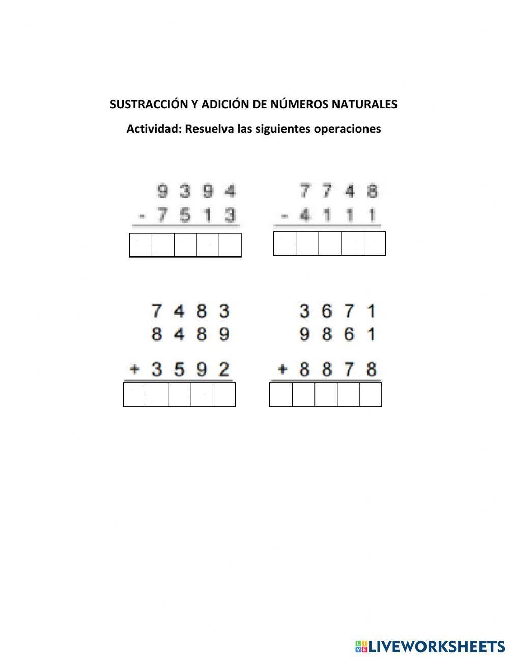 Sustracción y Adición de números naturales