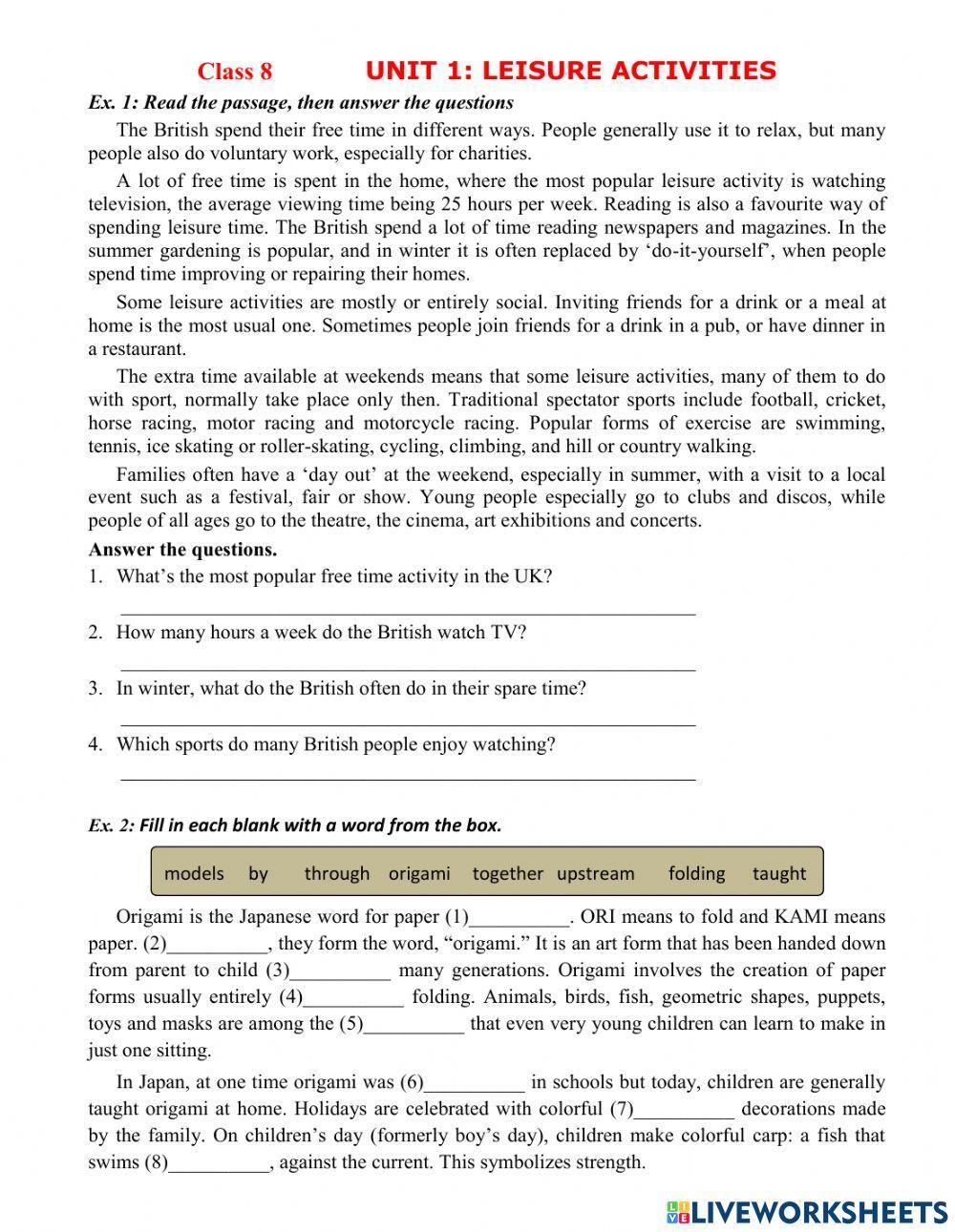 English 8 - unit 1: reading