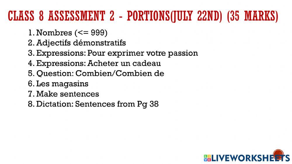 Class 8 Assessment 2 2021 Revision