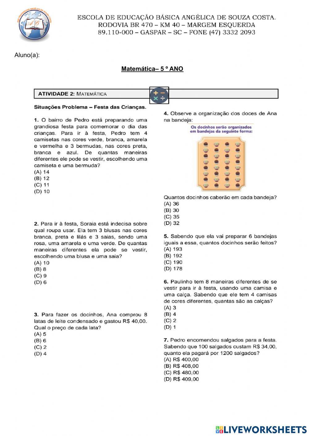 Situações Problema de Multiplicação 5º Ano II