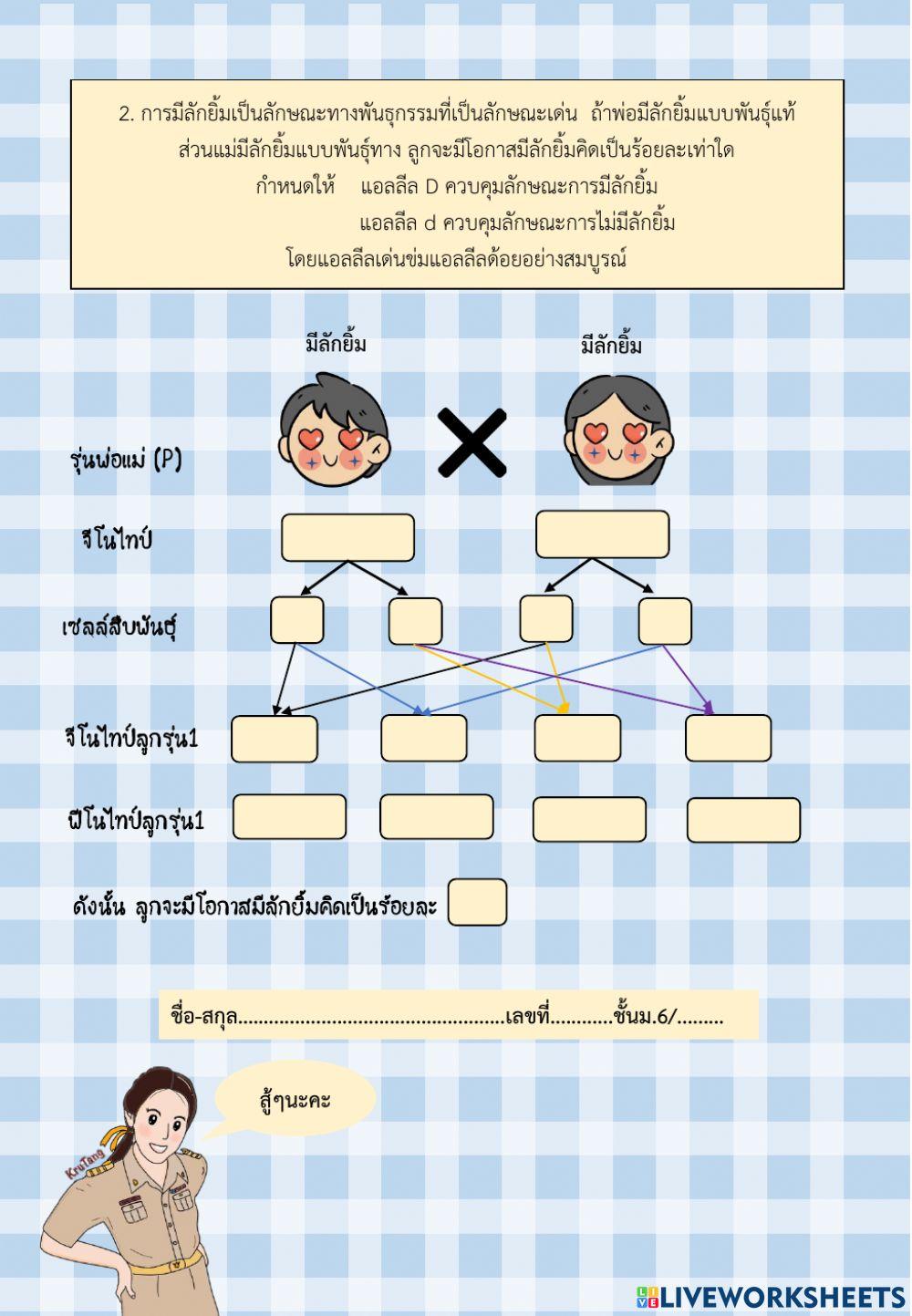 การถ่ายทอดลักษณะทางพันธุกรรมม.6เติมคำ