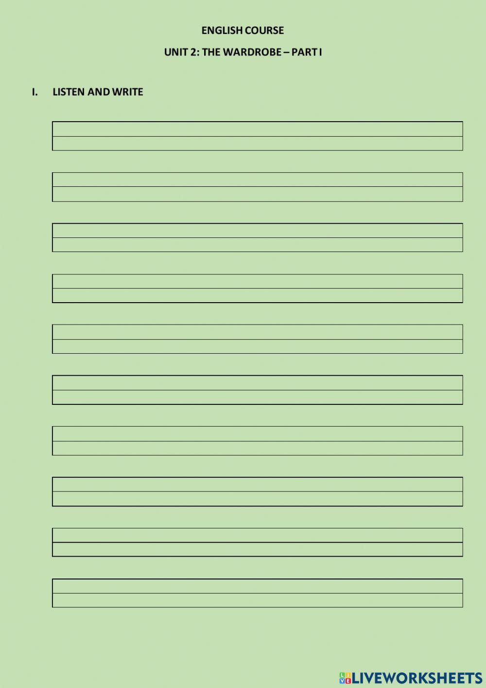 Unit 2: the wardrobe - part i