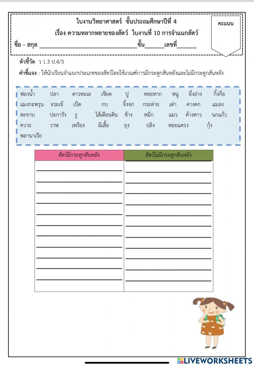 การจำแนกสัตว์ ป.4