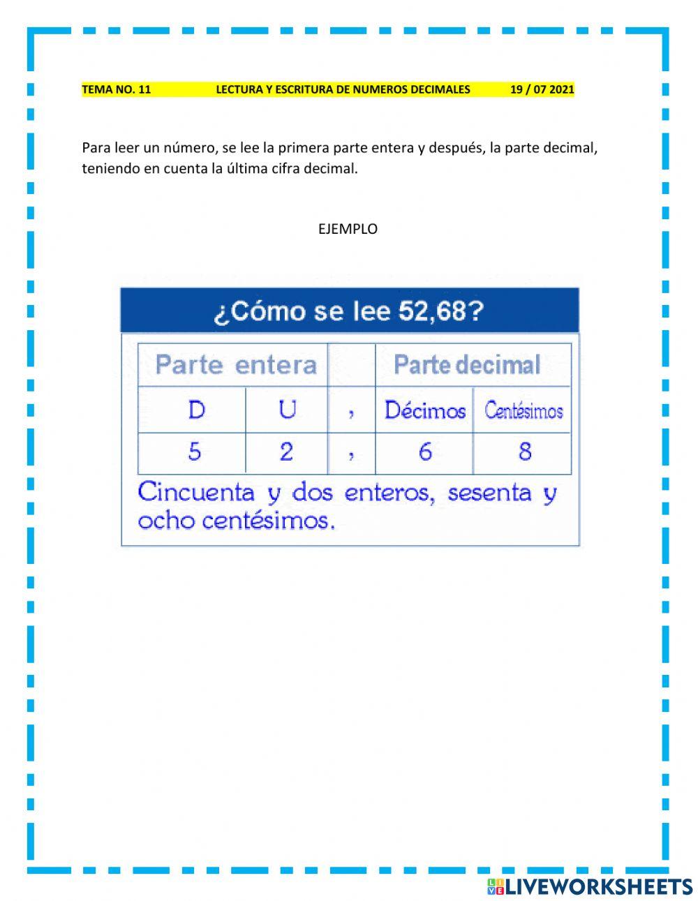 Decimales online exercise for 5TO | Live Worksheets