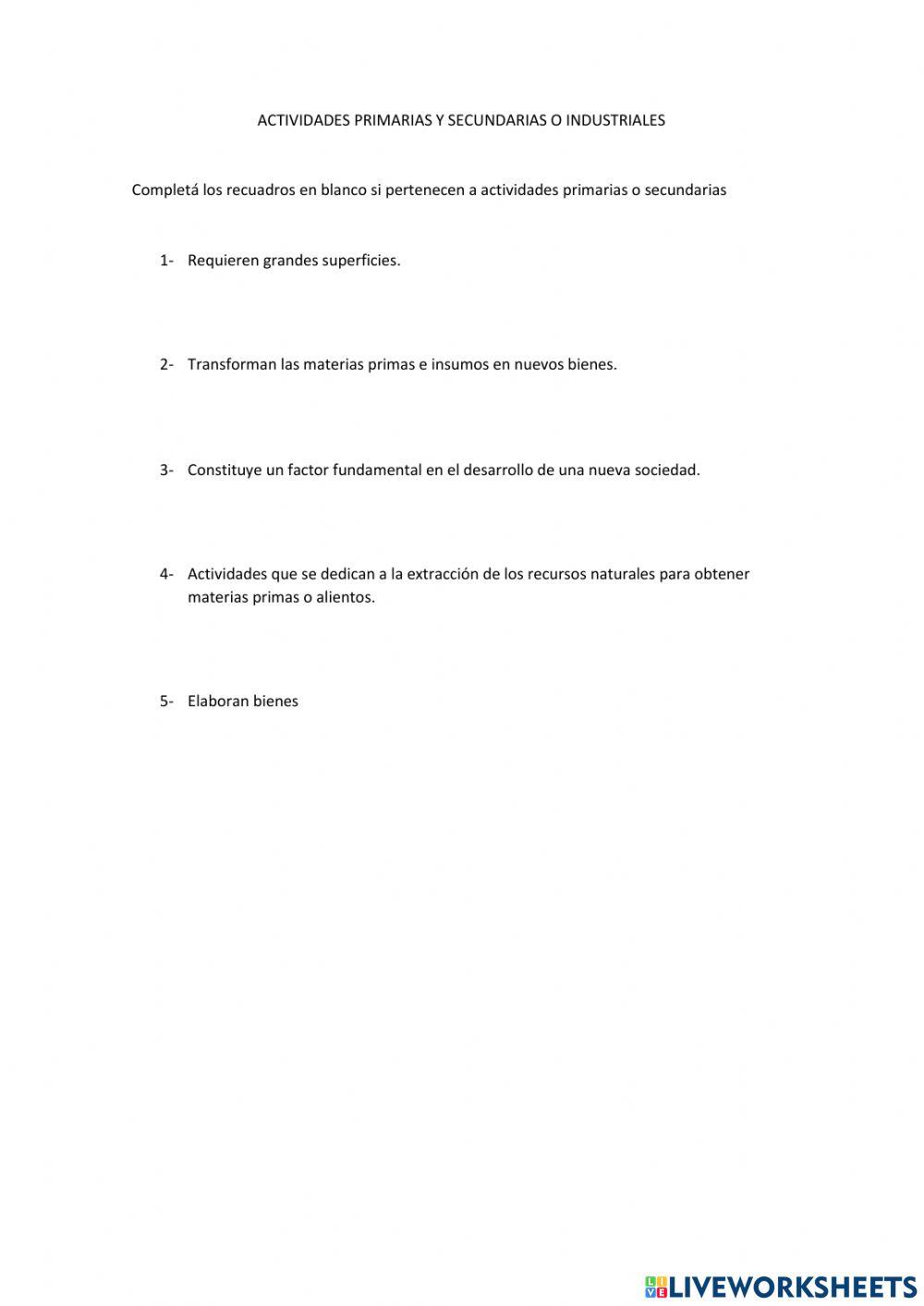 Actividades primarias y secundarias