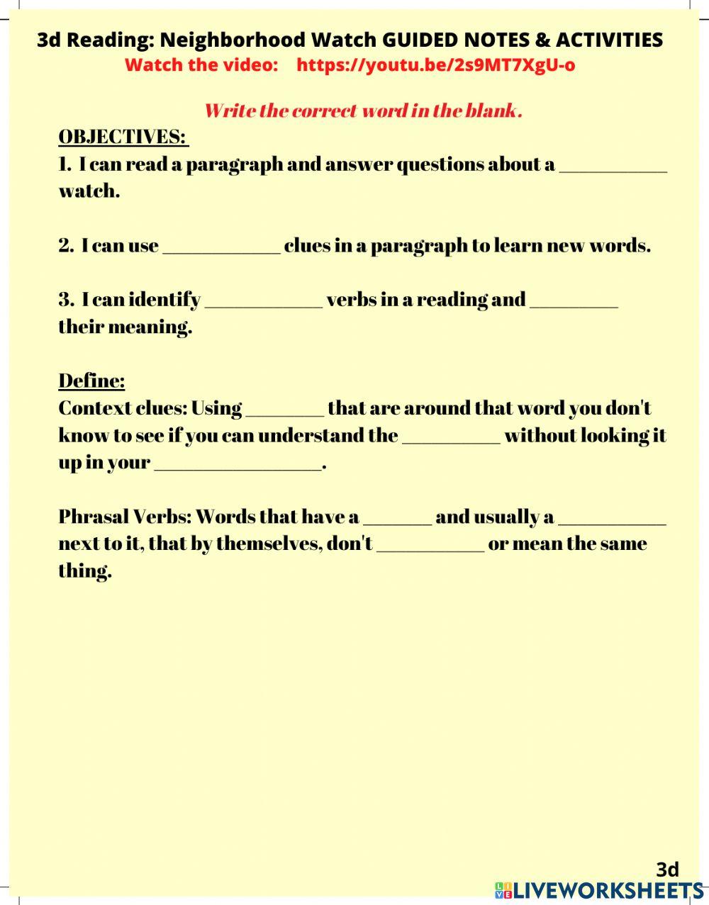 Unit 3d Reading Friends & Neighbors