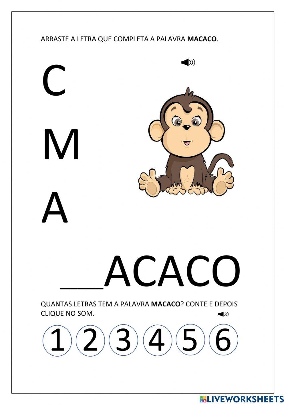 Palavra e letra inicial macaco