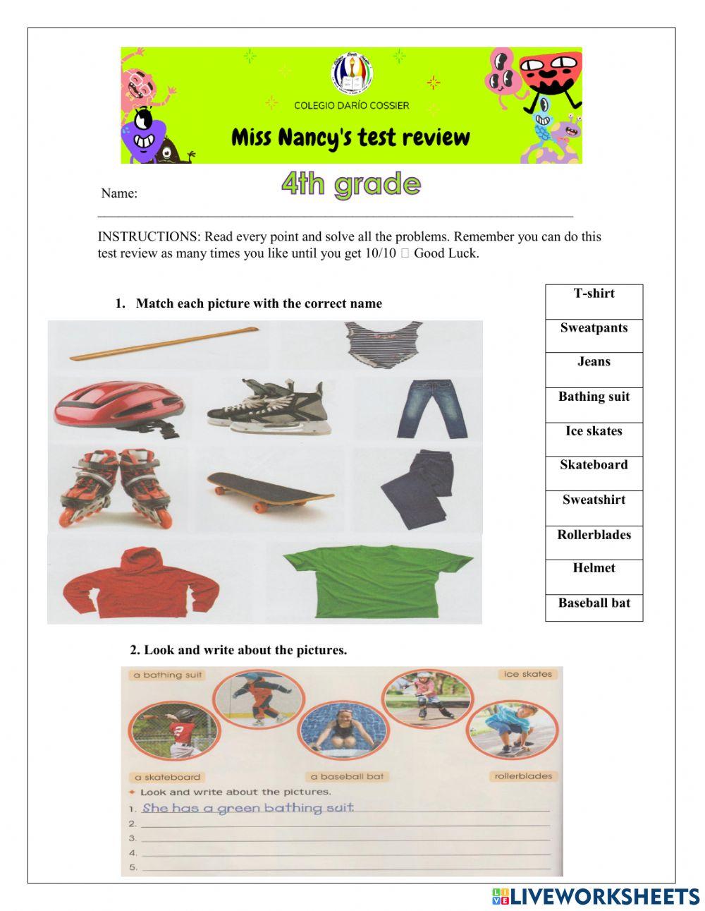 INGLÉS- Cuestionario examen de junio. Cuarto Grado 2021