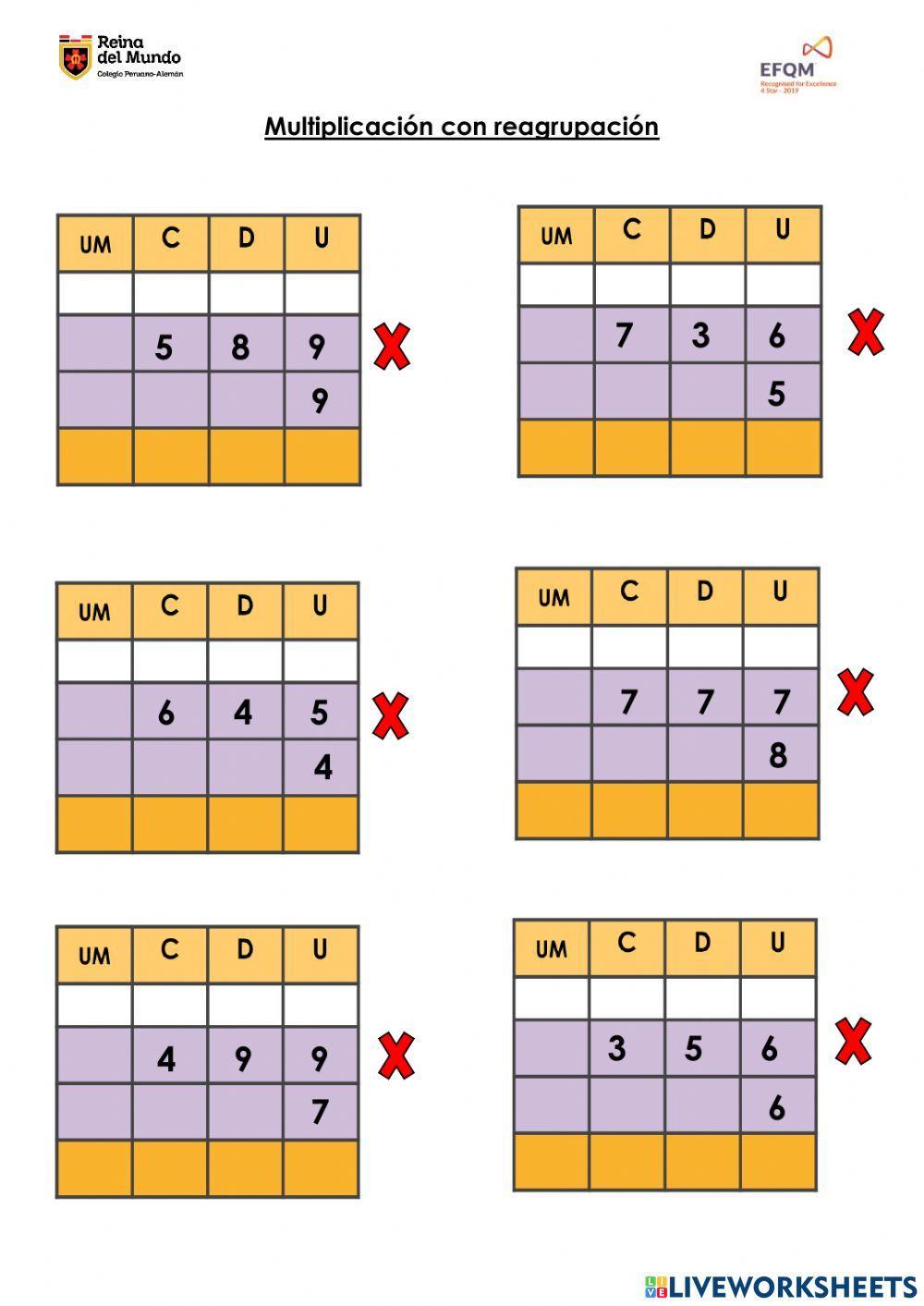 Multiplicación CON reagrupación