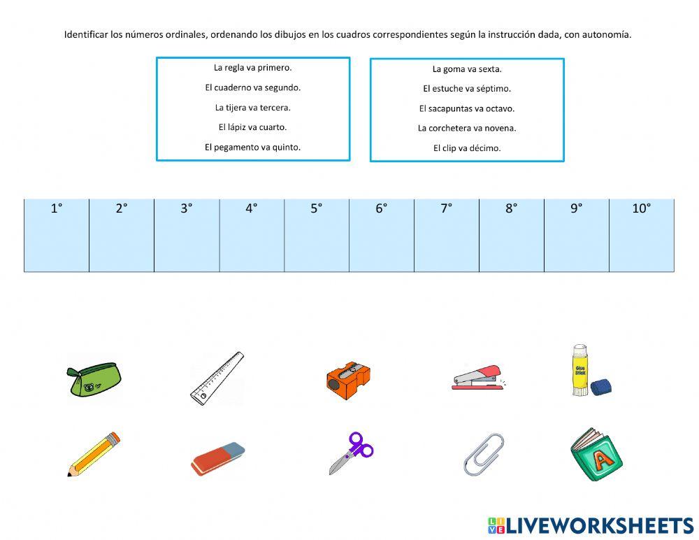 Ficha de números ordinales
