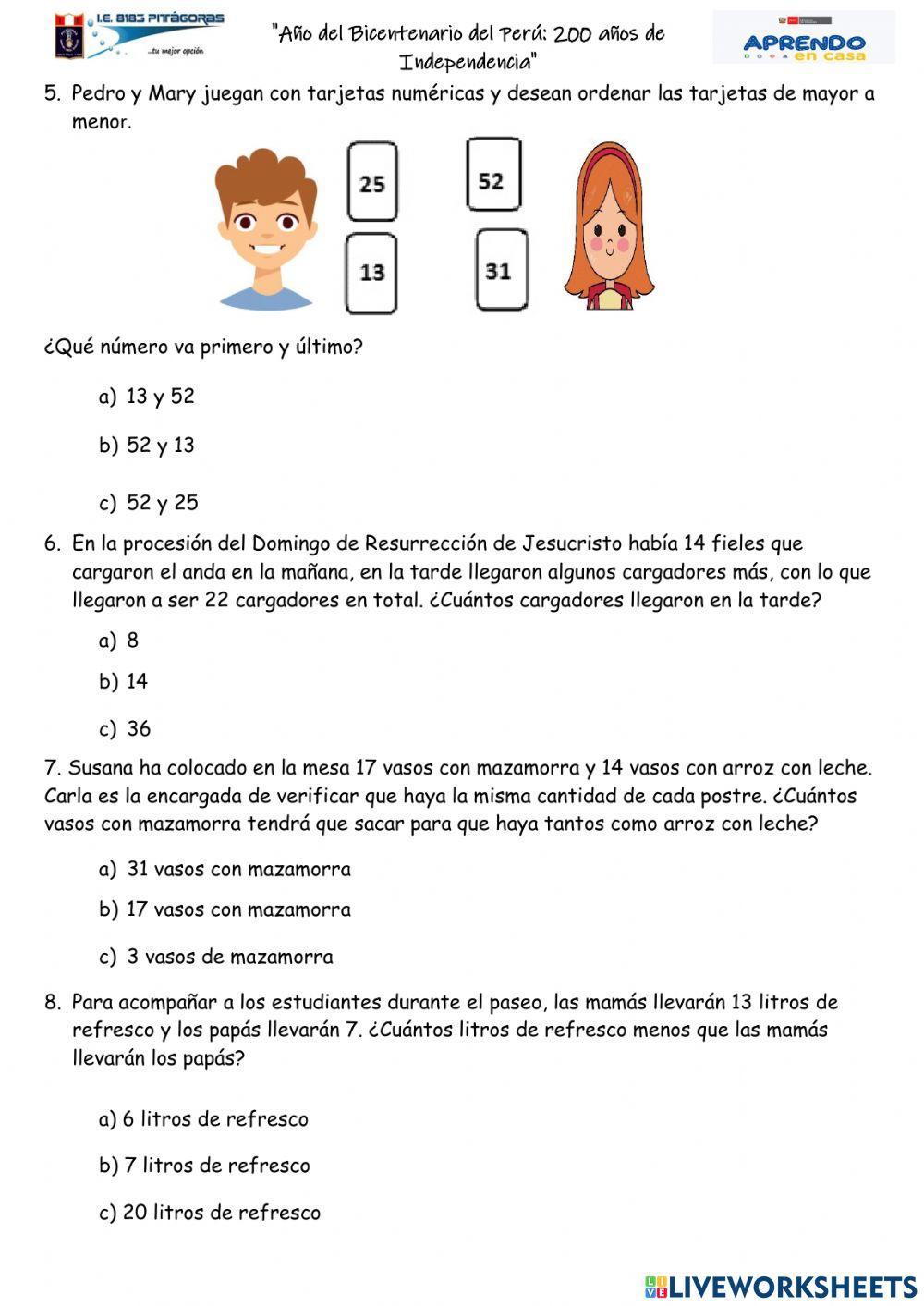 Pruebo mis aprendizajes - Matemática