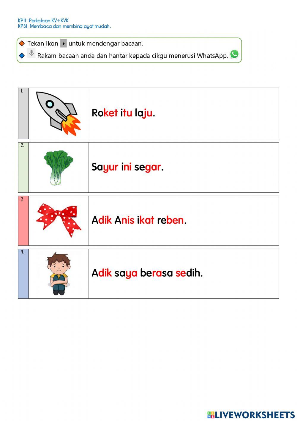 Perkataan KV+KVK (Ayat Mudah)