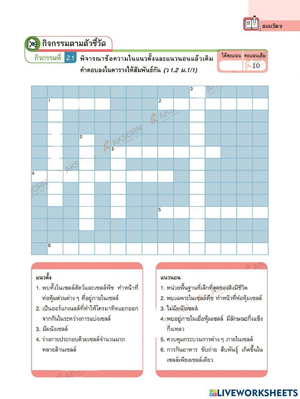 คำศัพท์เกี่ยวกับเซลล์