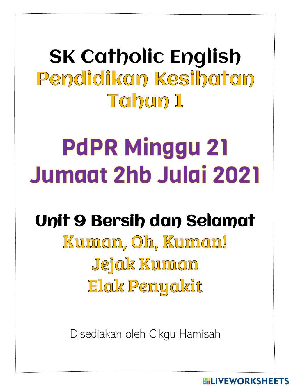 Pendidika Kesihatan Tahun 1 PdPR Minggu 21 Jumaat 2hb Julai 2021