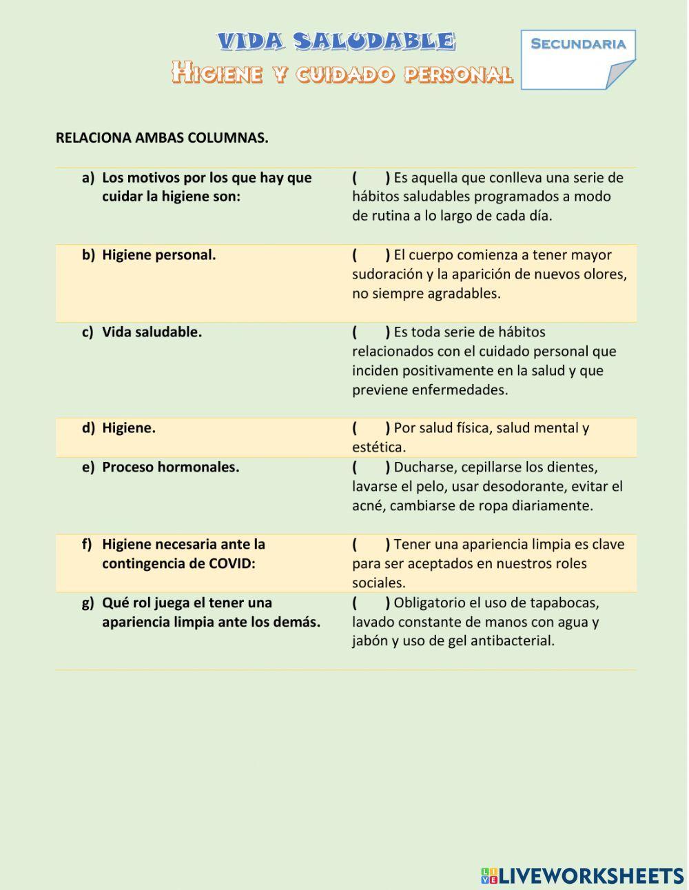 Vida saludable - Secundaria