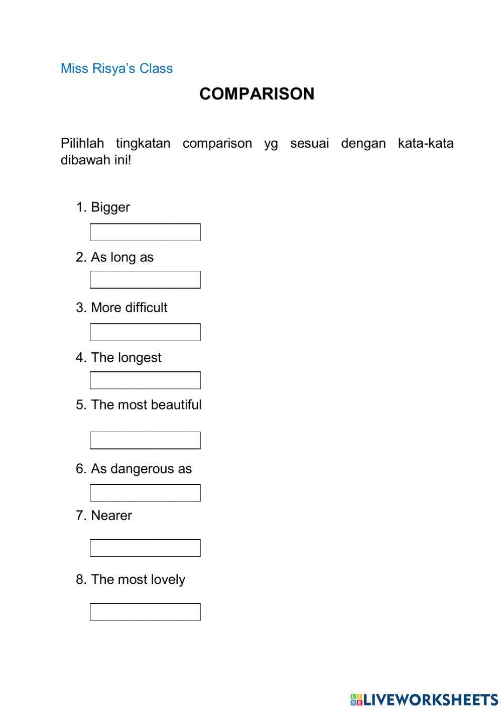 Degree of Comparison online activity | Live Worksheets