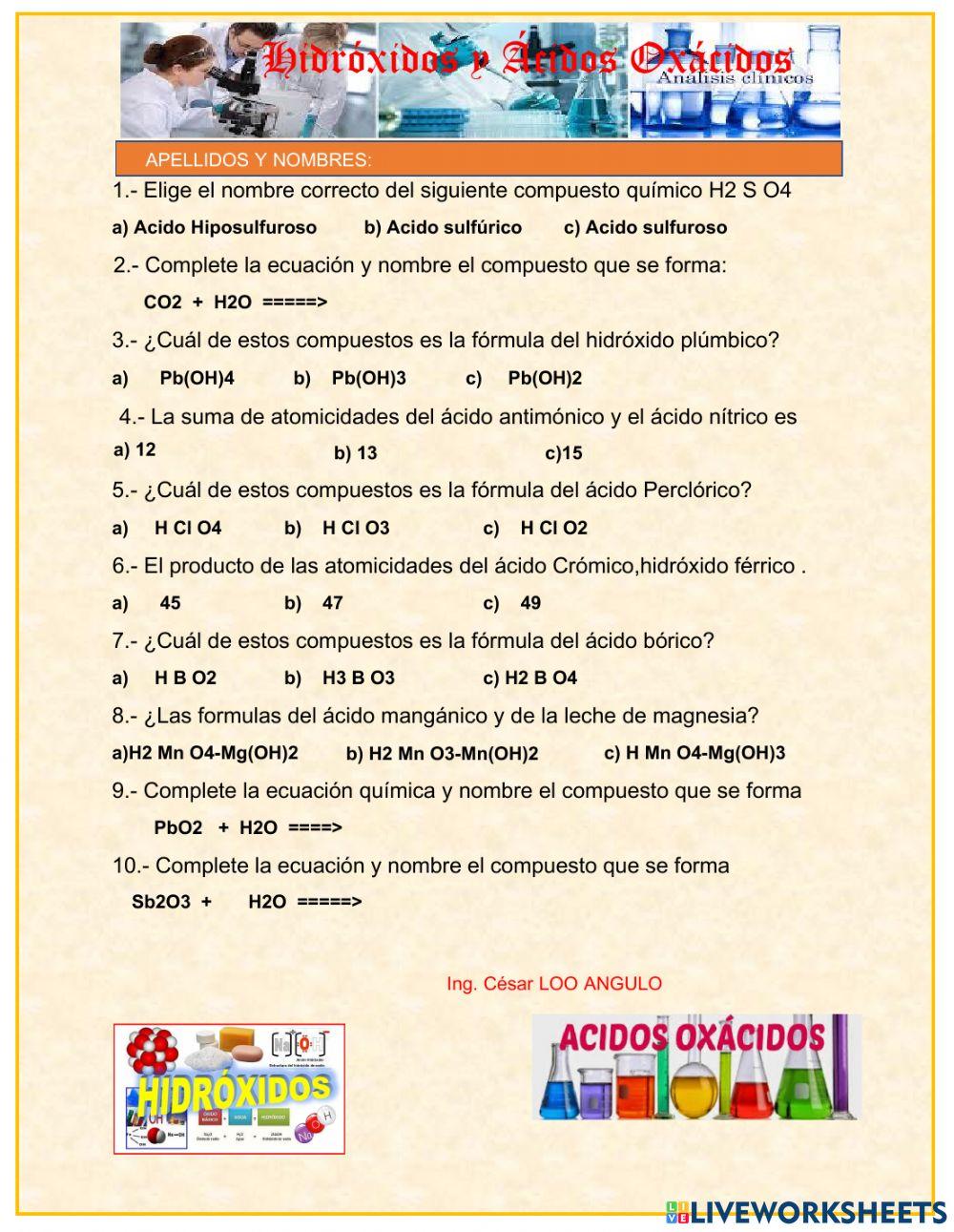 Ejercicios de ácidos -hiróxidos