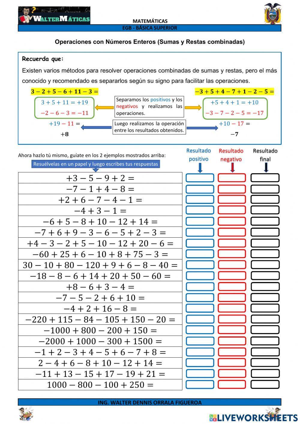 M08W02 Operaciones con Números Enteros (Sumas y Restas combinadas)