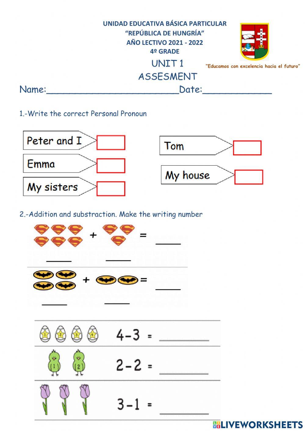 Assesment unit 1 4º grade